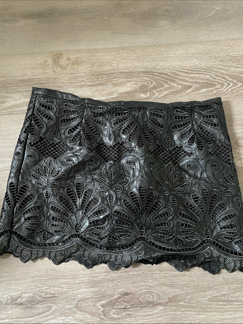 Black Faux Leather Lace Mini Skirt